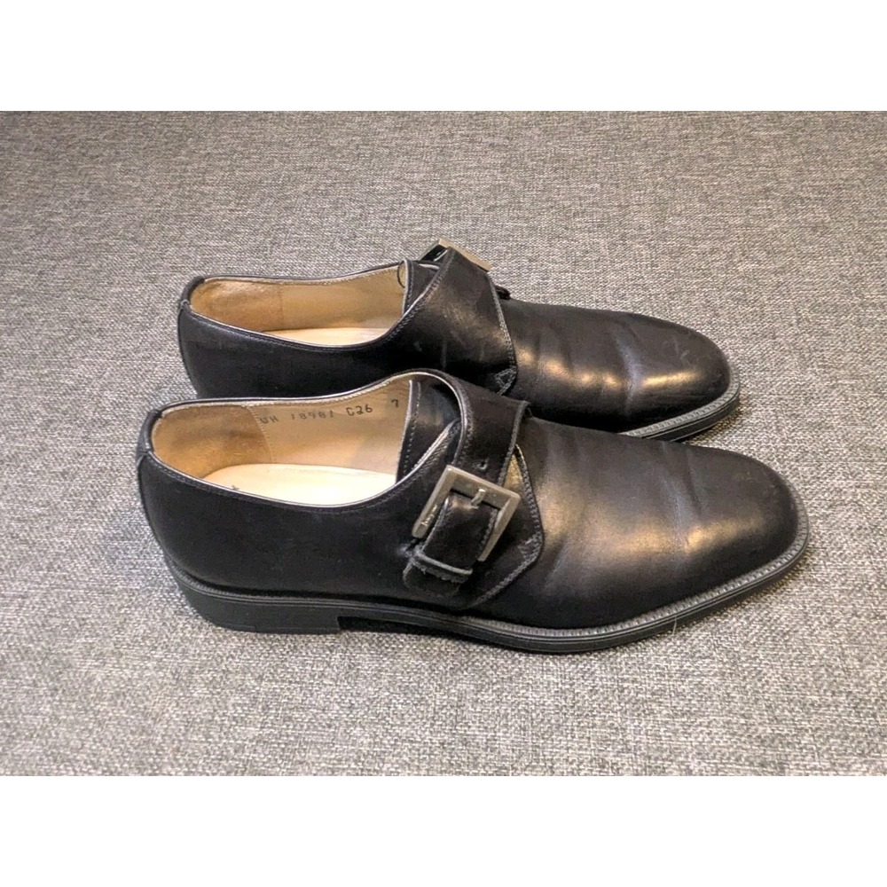 Salvatore Ferragamo Black Leather Monk Strap Italian Leather Shoes US Size 7 D